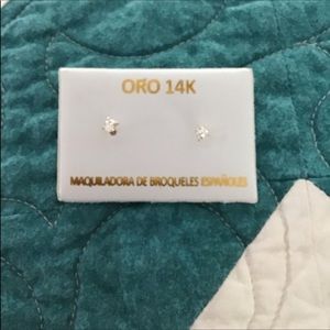 14k Yellow Gold Post Earrings with Cubic Zirconia Stones